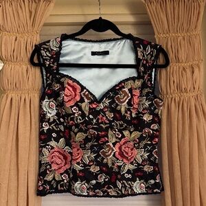 ECI Floral Embroidered Dressy Blouse